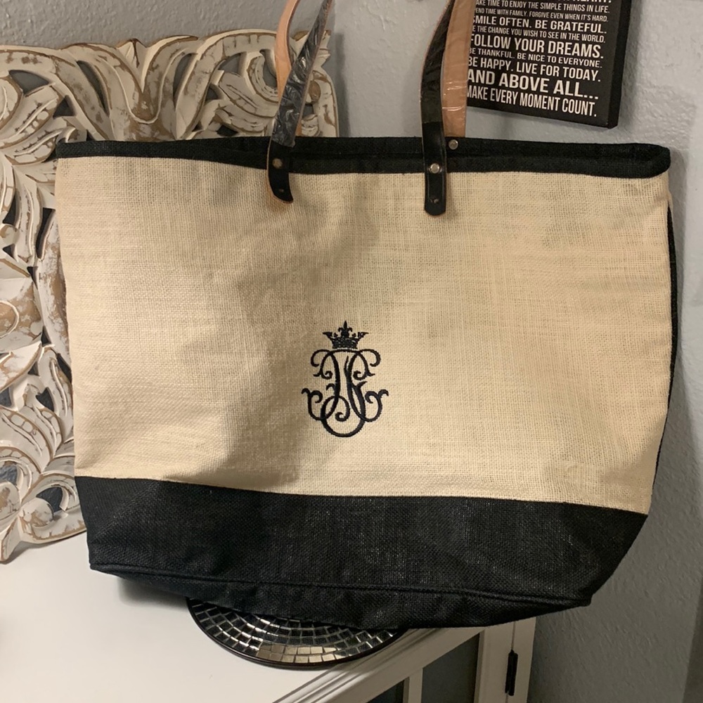 Burlap Zipper Top Tote